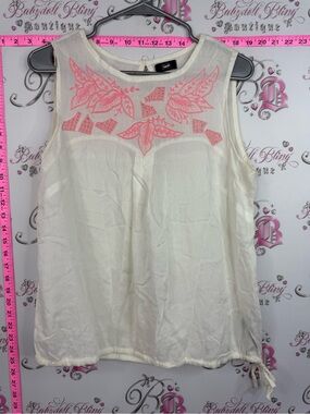 F&F tank top neon Ivory Sleeveless Tank with Coral Pink Embroidery